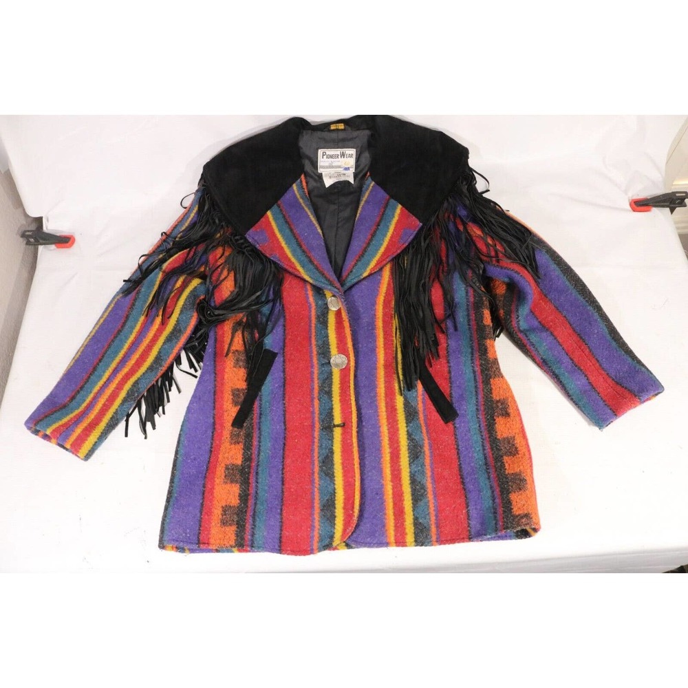 Vintage JC Penney Pioneer Wear 70s 80s Fringe Western Blanket Coat Size 10
